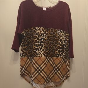 Chic Colorblock Leopard and Plaid Long Sleeve Top